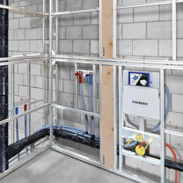 预制的 Geberit GIS 安装模块,即使在最不寻常的施工环境中也能使用。 预制的 Geberit GIS 安装模块,即使在最不寻常的施工环境中也能使用。