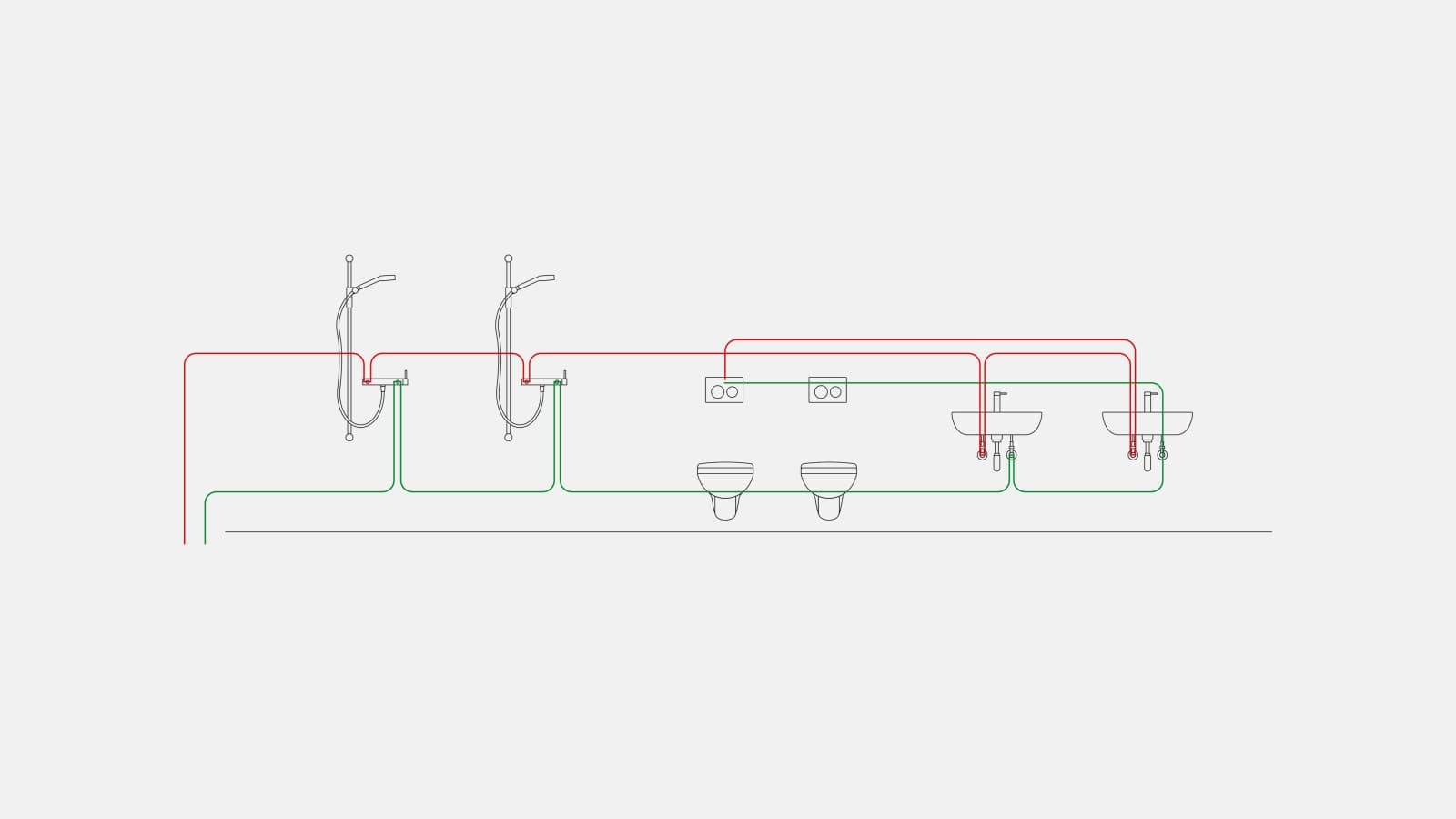 智能换水器间隔冲水模式的饮用水管道安装示例,其中吉博力智能换水器集成在隐蔽式水箱中 智能换水器间隔冲水模式的饮用水管道安装示例,其中吉博力智能换水器集成在隐蔽式水箱中